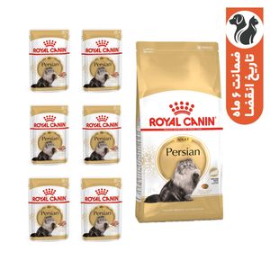 غذای خشک گربه رویال کنین مدل پرشین ادالت وزن 2500 گرم مجموعه 7 عددی به همراه پوچ گربه